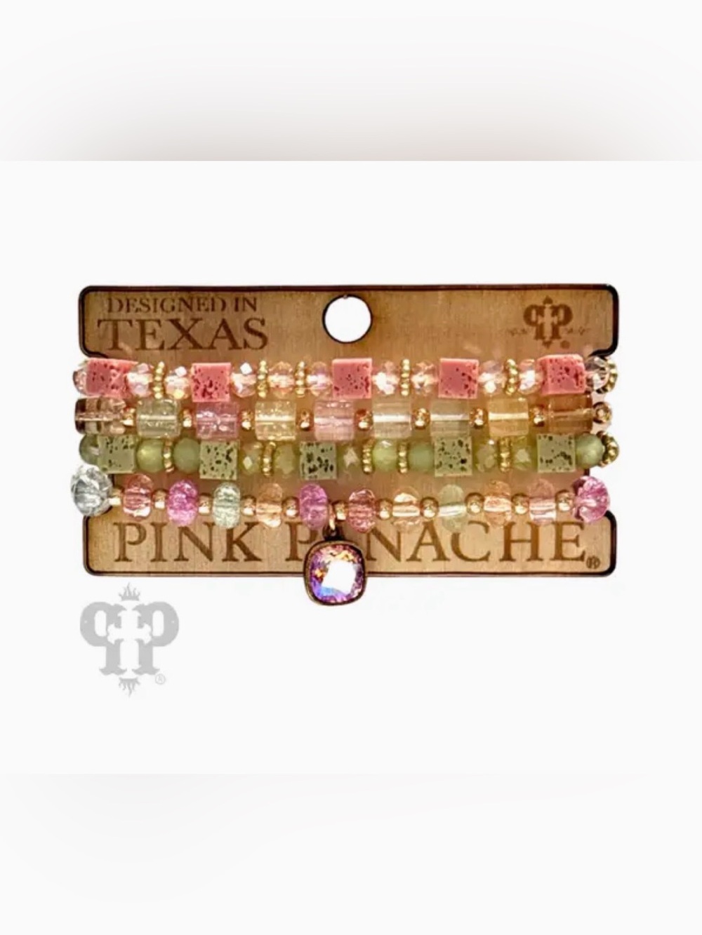 Pink Panache Beaded Bracelet Set with Green Accents